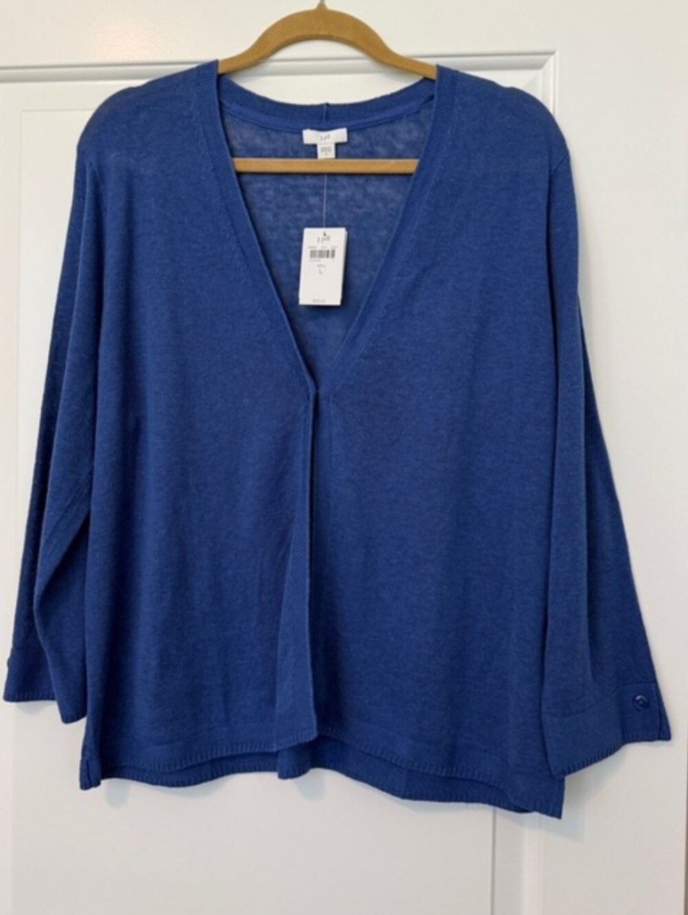 NWT J. Jill Blue V-Neck Open Front Women's Linen Bkend Sweater Large